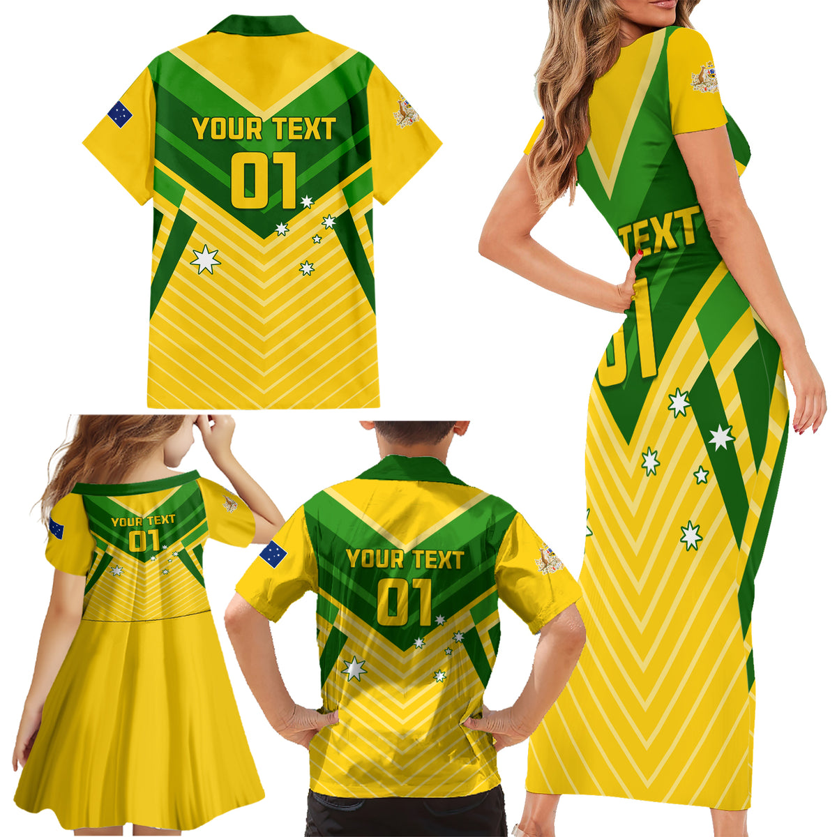 Australia Soccer Family Matching Short Sleeve Bodycon Dress and Hawaiian Shirt Go Socceroos - Wonder Print Shop