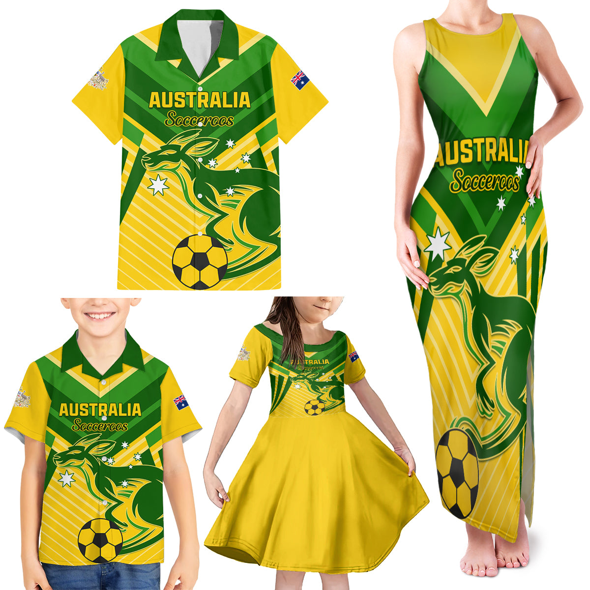 Australia Soccer Family Matching Tank Maxi Dress and Hawaiian Shirt Go Socceroos - Wonder Print Shop