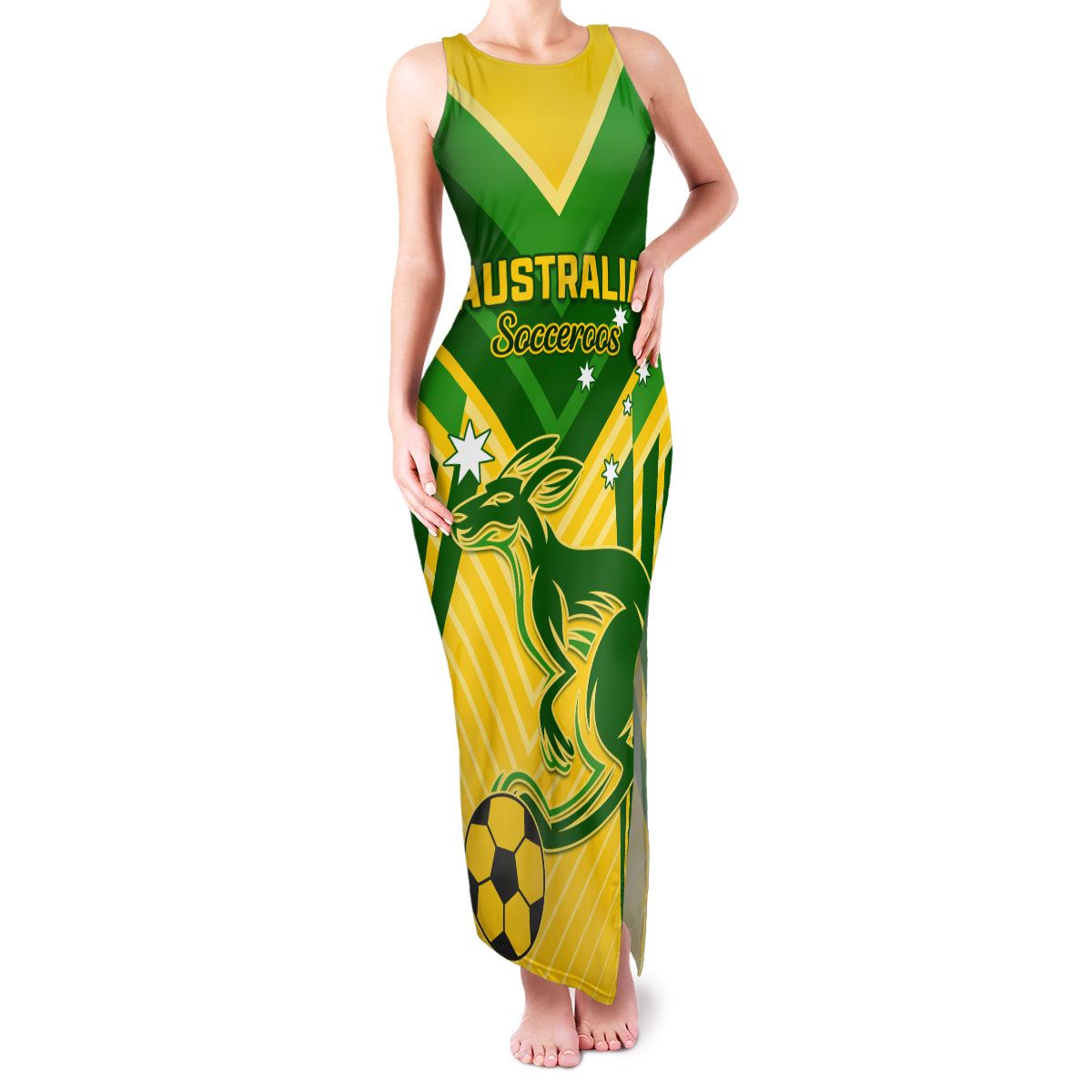 Australia Soccer Family Matching Tank Maxi Dress and Hawaiian Shirt Go Socceroos - Wonder Print Shop