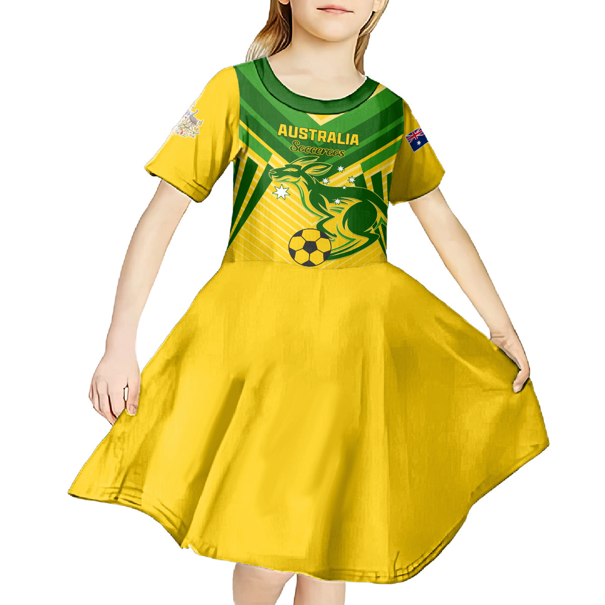 Australia Soccer Kid Short Sleeve Dress Go Socceroos - Wonder Print Shop