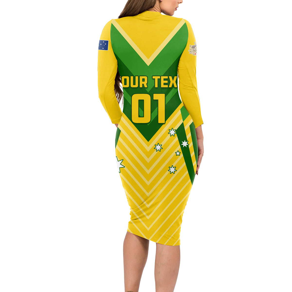 Australia Soccer Long Sleeve Bodycon Dress Go Socceroos - Wonder Print Shop