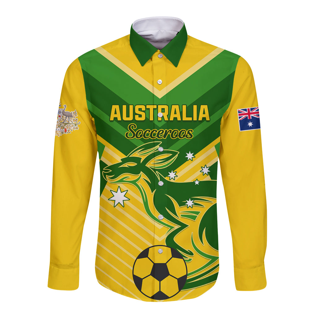 Australia Soccer Long Sleeve Button Shirt Go Socceroos - Wonder Print Shop