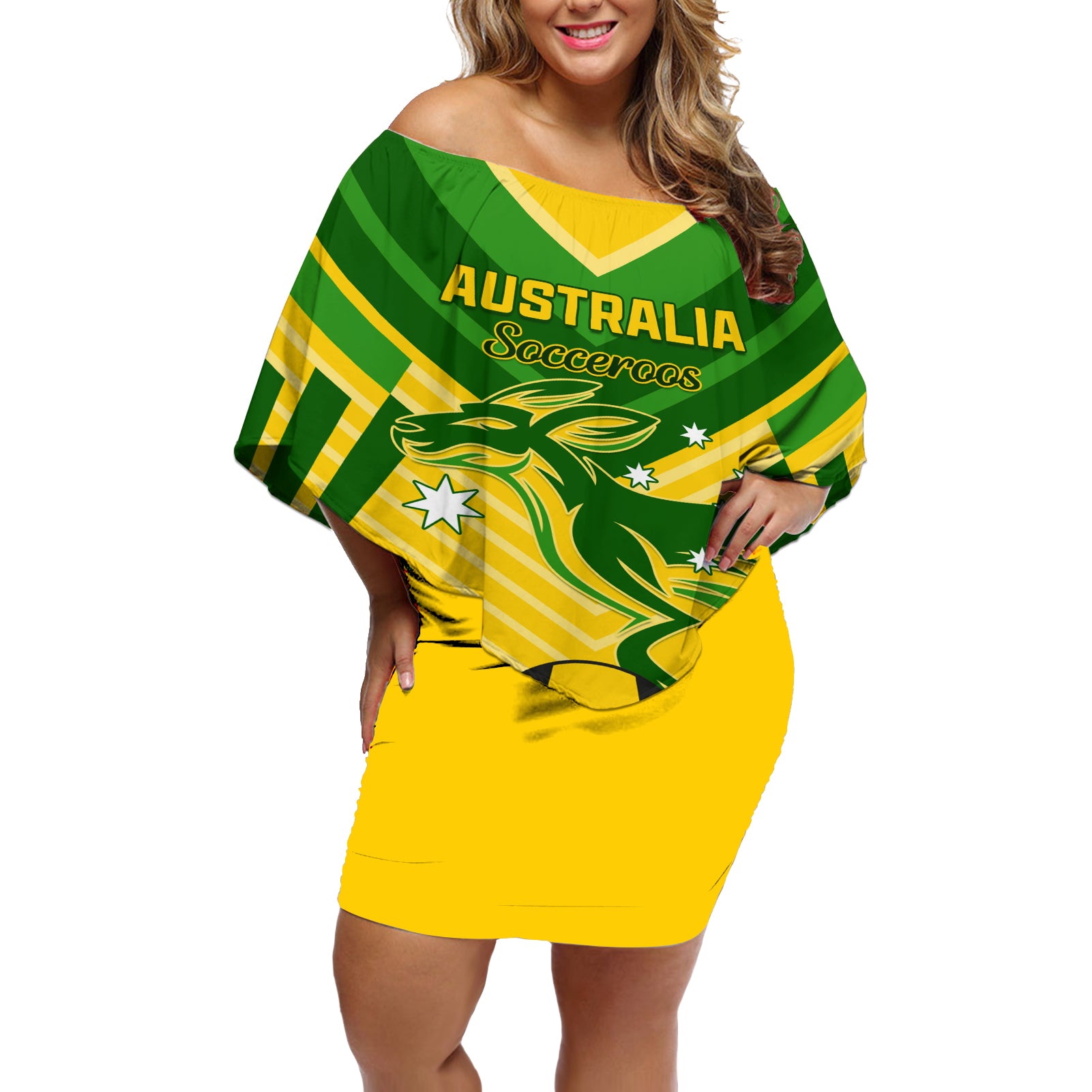 Australia Soccer Off Shoulder Short Dress Go Socceroos - Wonder Print Shop
