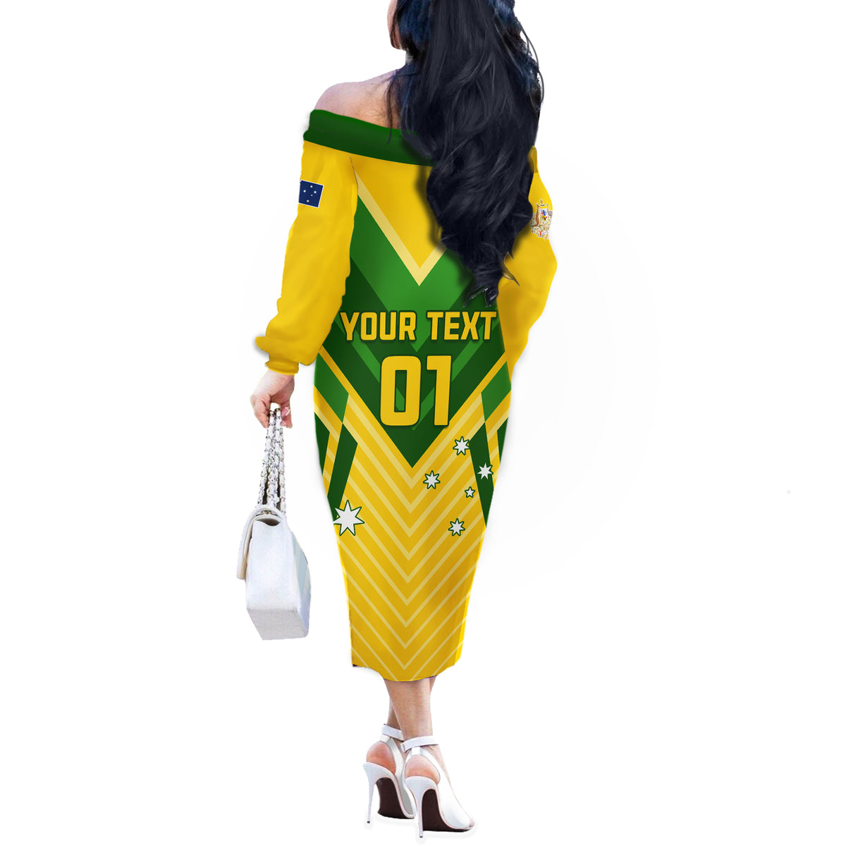 Australia Soccer Off The Shoulder Long Sleeve Dress Go Socceroos - Wonder Print Shop