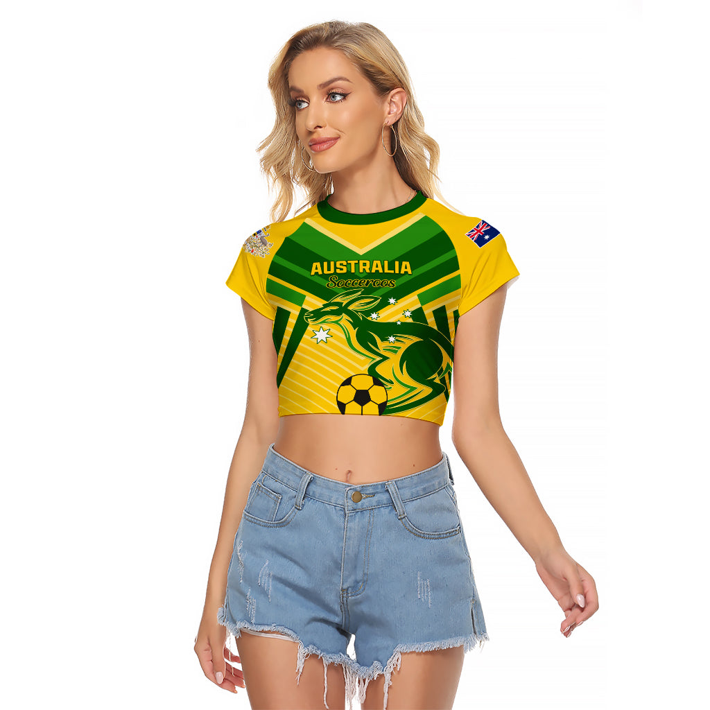 Australia Soccer Raglan Cropped T Shirt Go Socceroos - Wonder Print Shop
