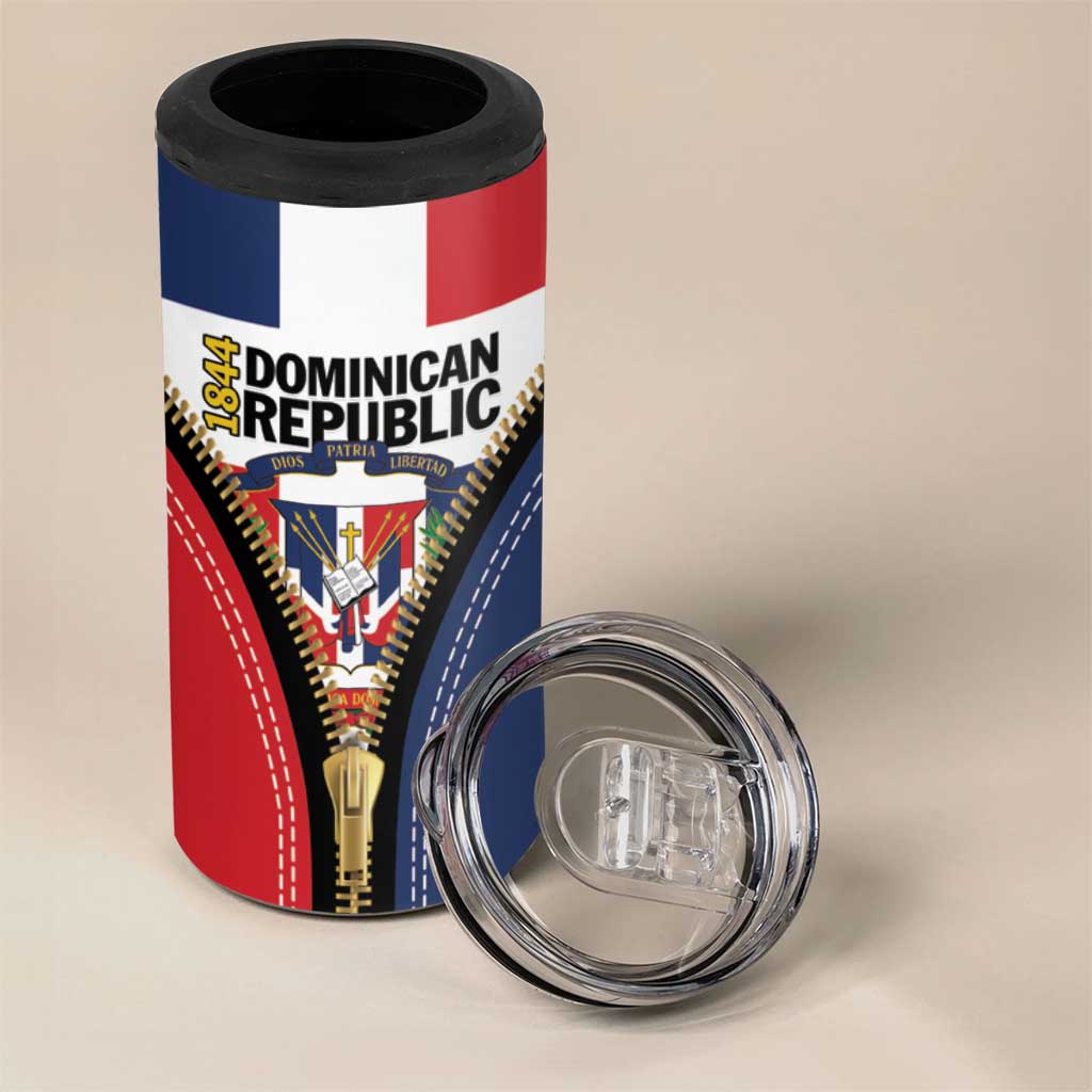 Personalized Dominican Republic 1844 4 in 1 Can Cooler Tumbler Coat Of Arms Zipper Stylized