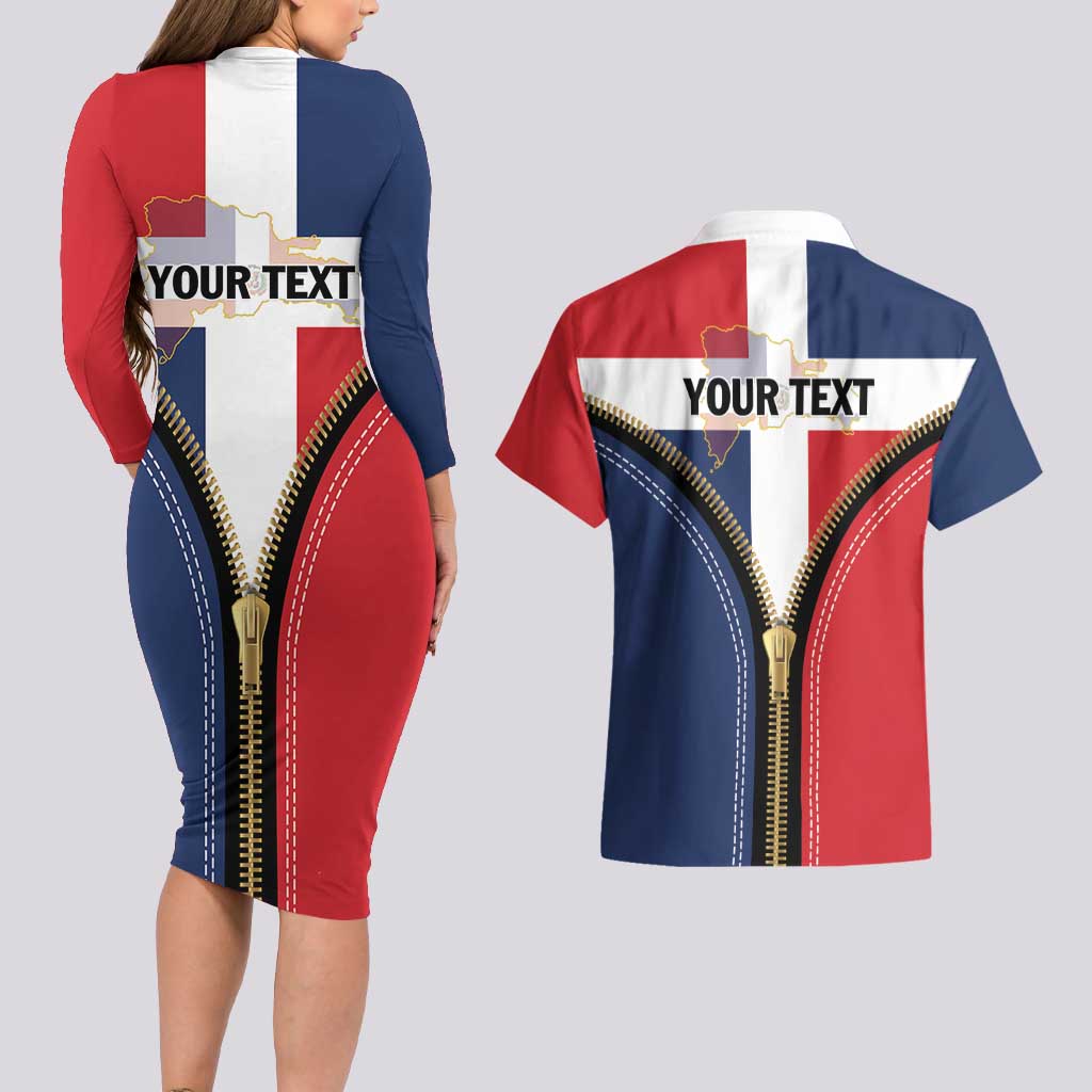Personalized Dominican Republic 1844 Couples Matching Long Sleeve Bodycon Dress and Hawaiian Shirt Coat Of Arms Zipper Stylized