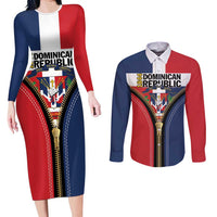 Personalized Dominican Republic 1844 Couples Matching Long Sleeve Bodycon Dress and Long Sleeve Button Shirt Coat Of Arms Zipper Stylized