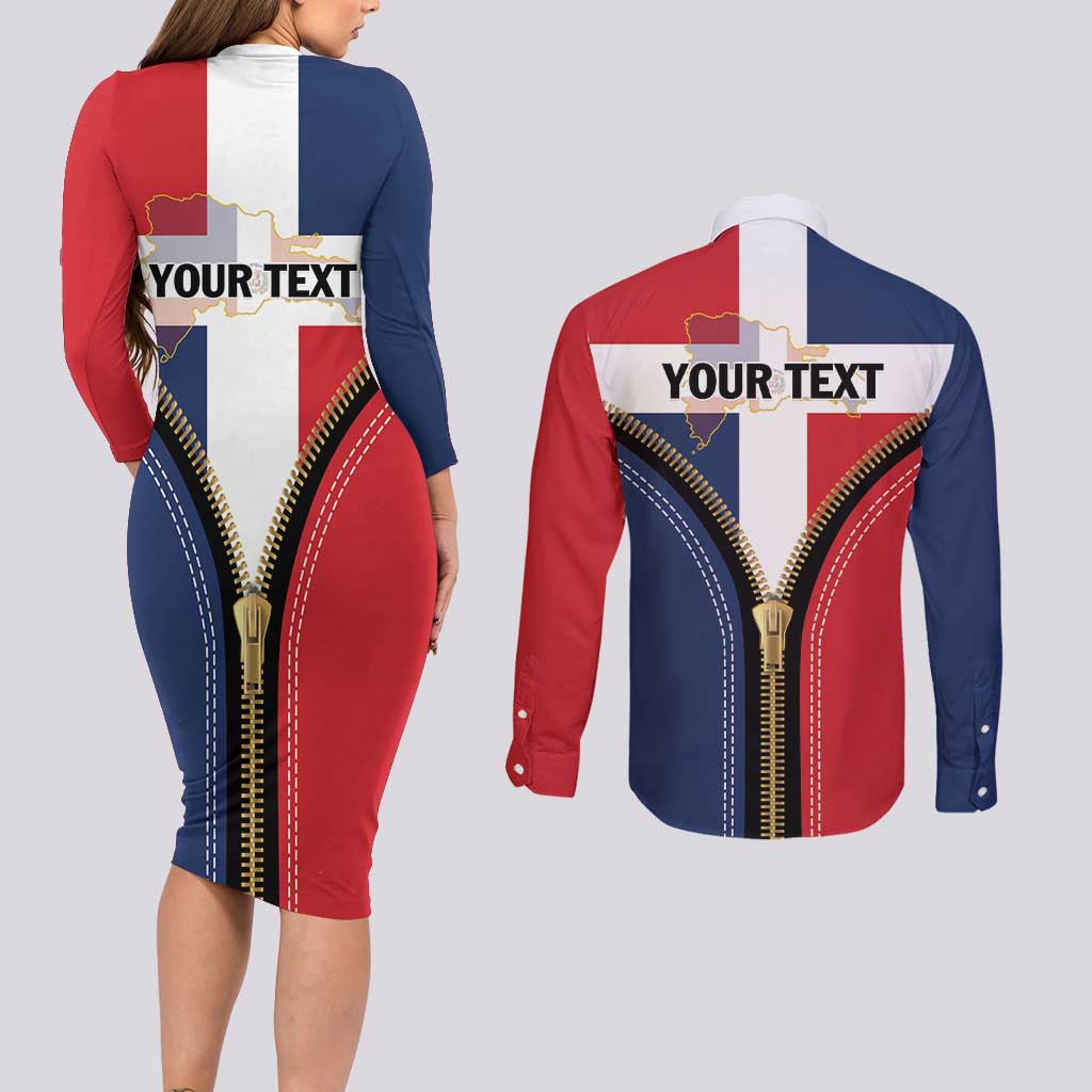 Personalized Dominican Republic 1844 Couples Matching Long Sleeve Bodycon Dress and Long Sleeve Button Shirt Coat Of Arms Zipper Stylized