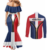 Personalized Dominican Republic 1844 Couples Matching Mermaid Dress and Long Sleeve Button Shirt Coat Of Arms Zipper Stylized