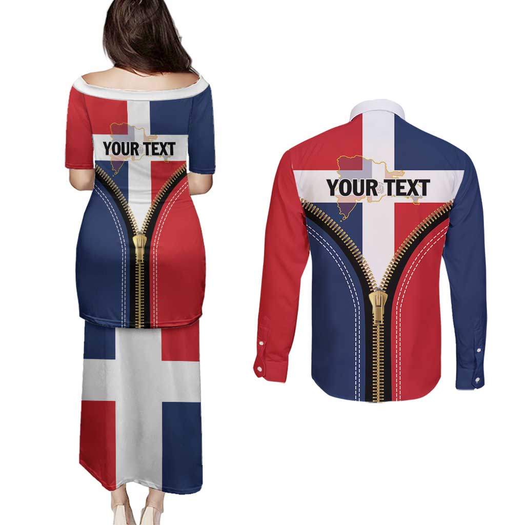 Personalized Dominican Republic 1844 Couples Matching Puletasi and Long Sleeve Button Shirt Coat Of Arms Zipper Stylized