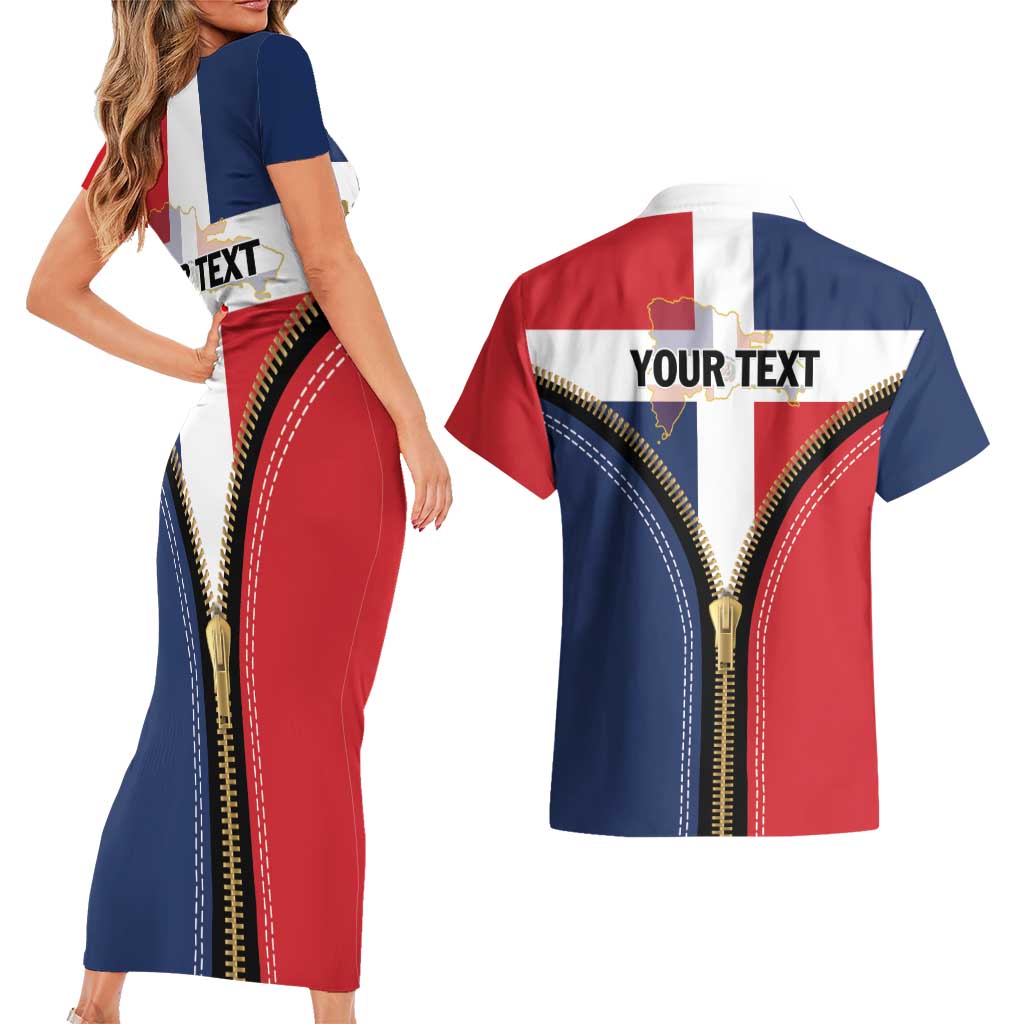 Personalized Dominican Republic 1844 Couples Matching Short Sleeve Bodycon Dress and Hawaiian Shirt Coat Of Arms Zipper Stylized
