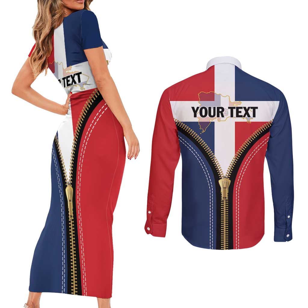 Personalized Dominican Republic 1844 Couples Matching Short Sleeve Bodycon Dress and Long Sleeve Button Shirt Coat Of Arms Zipper Stylized