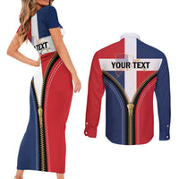 Personalized Dominican Republic 1844 Couples Matching Short Sleeve Bodycon Dress and Long Sleeve Button Shirt Coat Of Arms Zipper Stylized