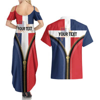 Personalized Dominican Republic 1844 Couples Matching Summer Maxi Dress and Hawaiian Shirt Coat Of Arms Zipper Stylized