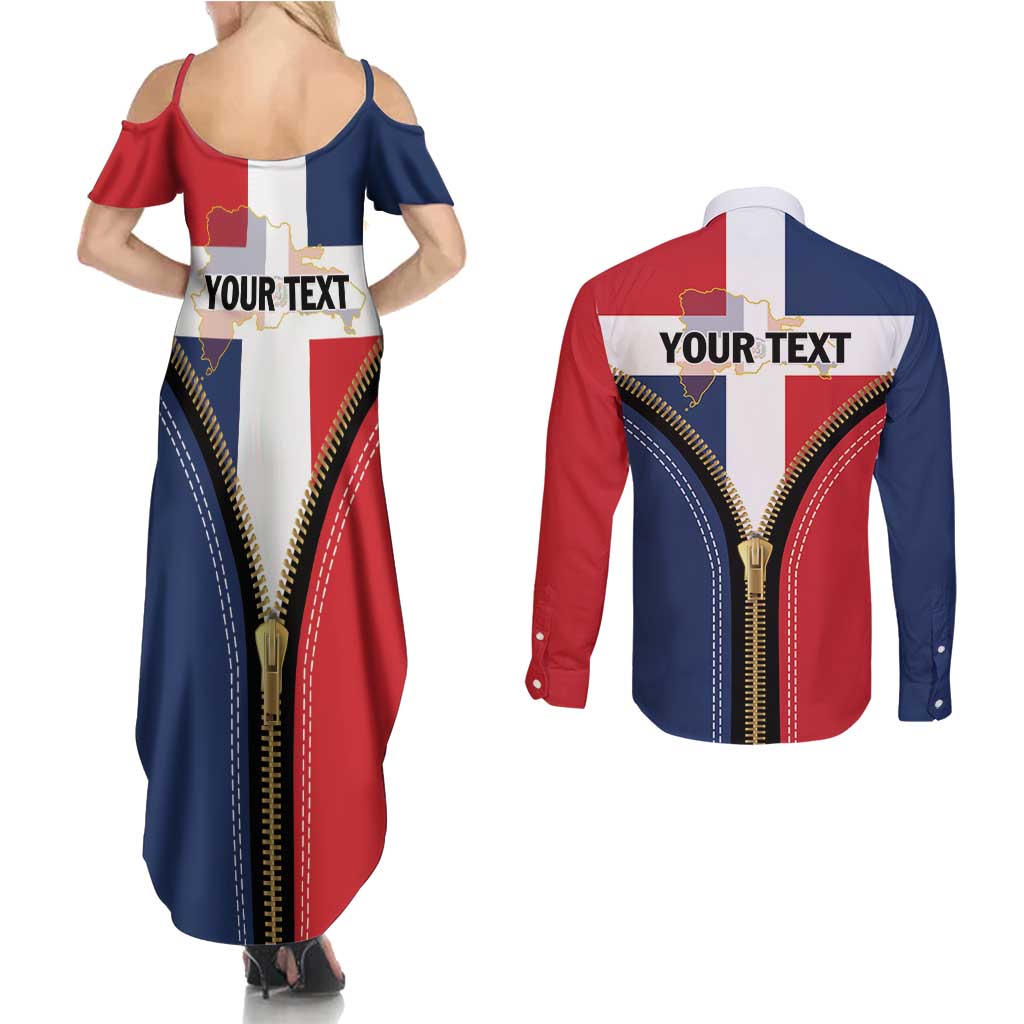 Personalized Dominican Republic 1844 Couples Matching Summer Maxi Dress and Long Sleeve Button Shirt Coat Of Arms Zipper Stylized