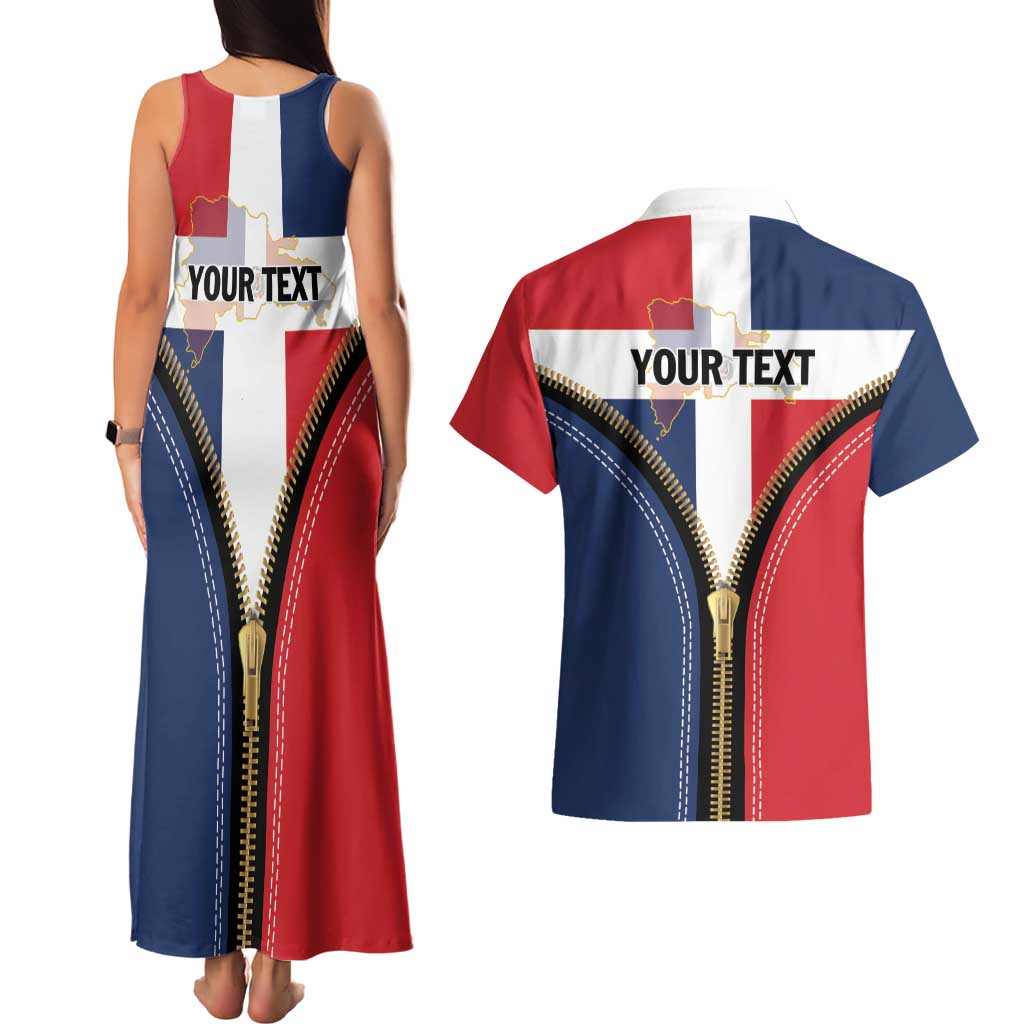 Personalized Dominican Republic 1844 Couples Matching Tank Maxi Dress and Hawaiian Shirt Coat Of Arms Zipper Stylized