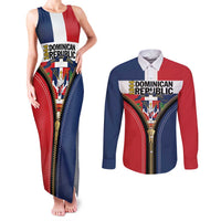 Personalized Dominican Republic 1844 Couples Matching Tank Maxi Dress and Long Sleeve Button Shirt Coat Of Arms Zipper Stylized