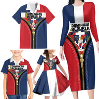 Personalized Dominican Republic 1844 Family Matching Long Sleeve Bodycon Dress and Hawaiian Shirt Coat Of Arms Zipper Stylized