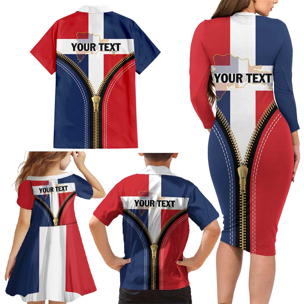 Personalized Dominican Republic 1844 Family Matching Long Sleeve Bodycon Dress and Hawaiian Shirt Coat Of Arms Zipper Stylized