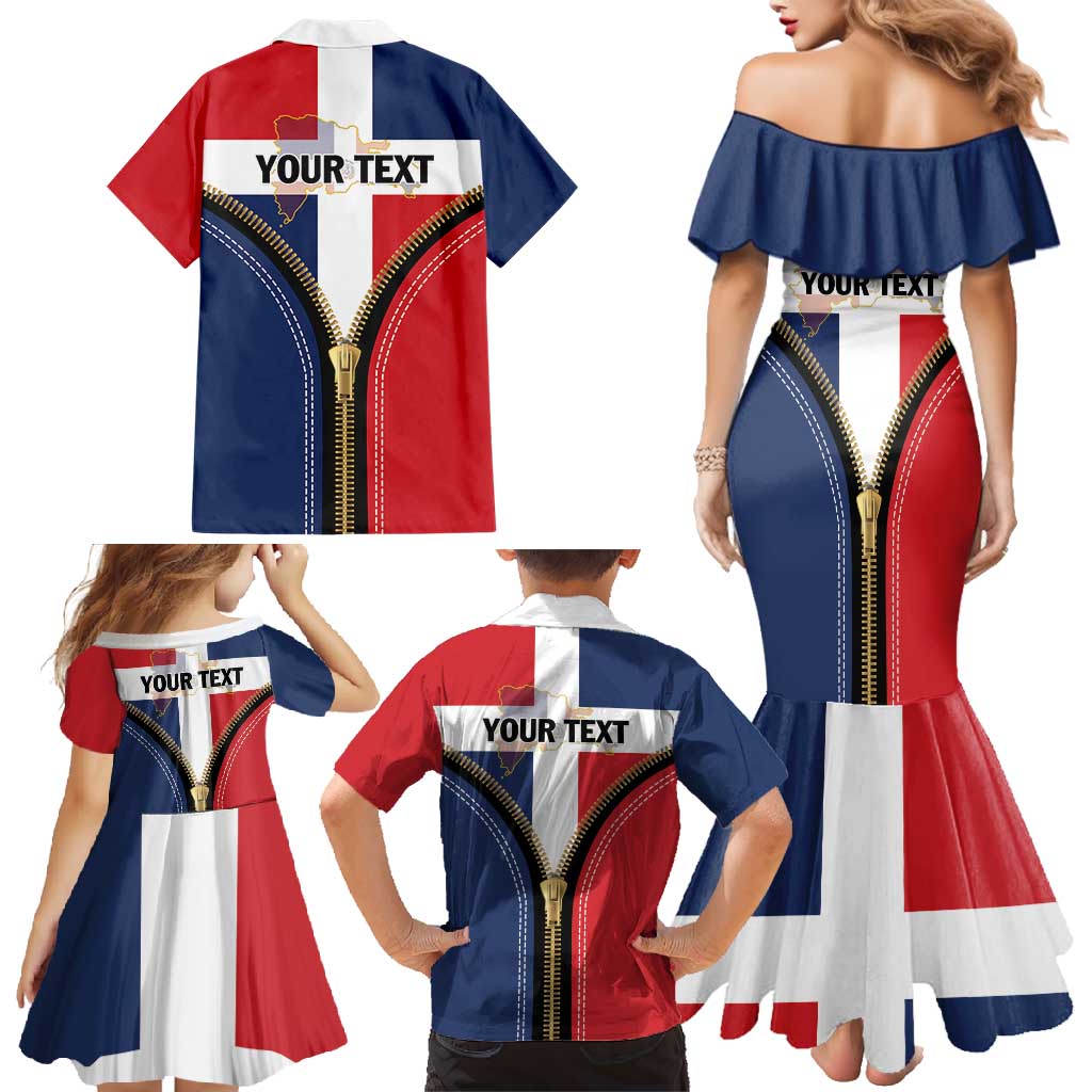 Personalized Dominican Republic 1844 Family Matching Mermaid Dress and Hawaiian Shirt Coat Of Arms Zipper Stylized