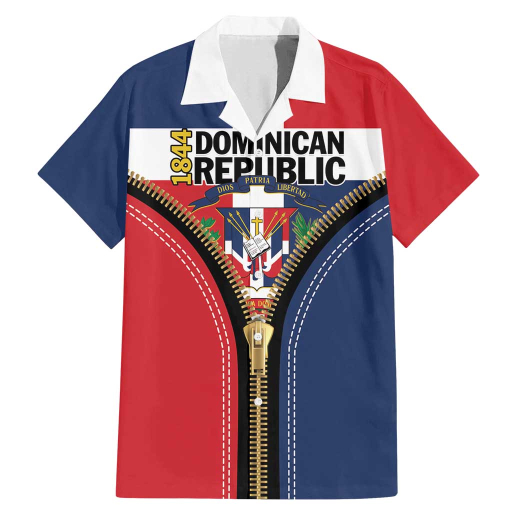 Personalized Dominican Republic 1844 Family Matching Mermaid Dress and Hawaiian Shirt Coat Of Arms Zipper Stylized