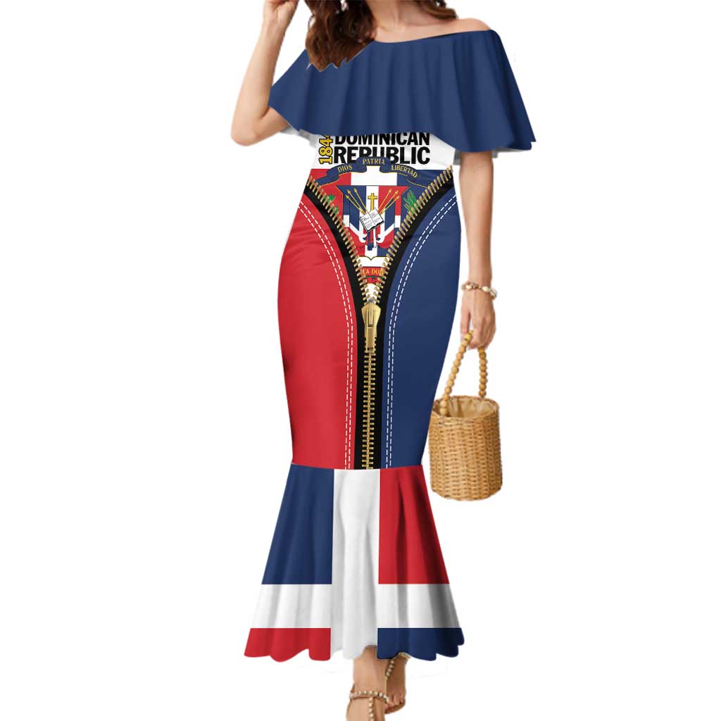Personalized Dominican Republic 1844 Family Matching Mermaid Dress and Hawaiian Shirt Coat Of Arms Zipper Stylized