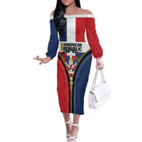 Personalized Dominican Republic 1844 Family Matching Off The Shoulder Long Sleeve Dress and Hawaiian Shirt Coat Of Arms Zipper Stylized