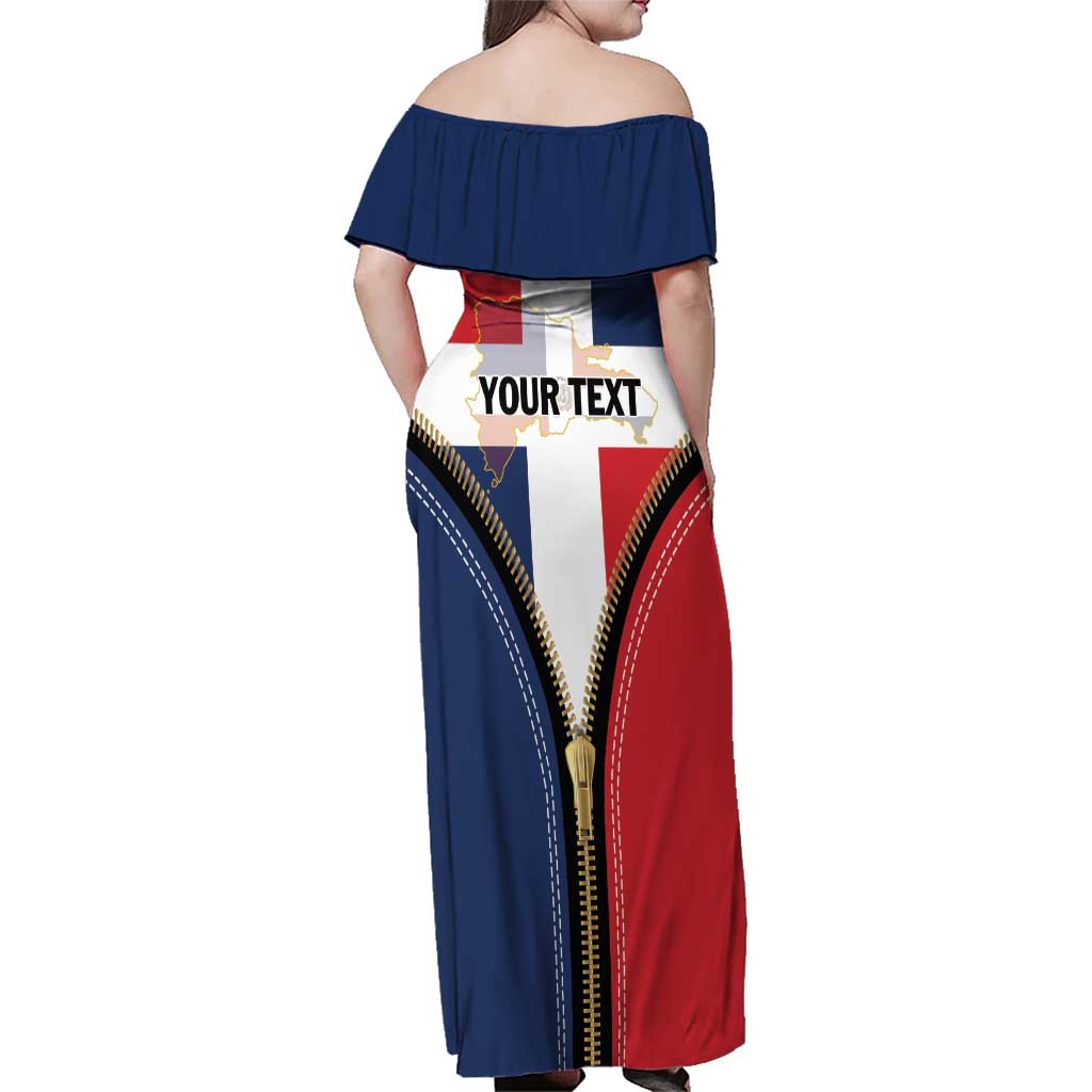 Personalized Dominican Republic 1844 Family Matching Off Shoulder Maxi Dress and Hawaiian Shirt Coat Of Arms Zipper Stylized