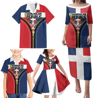 Personalized Dominican Republic 1844 Family Matching Puletasi and Hawaiian Shirt Coat Of Arms Zipper Stylized