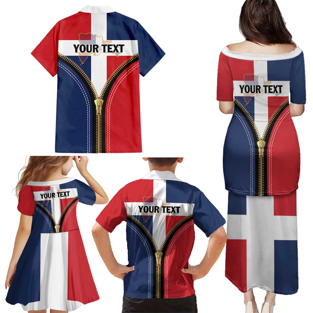 Personalized Dominican Republic 1844 Family Matching Puletasi and Hawaiian Shirt Coat Of Arms Zipper Stylized
