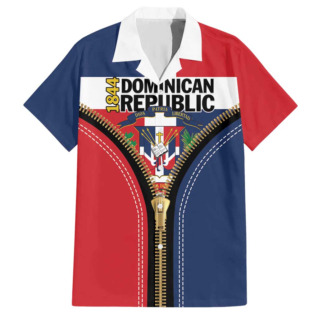 Personalized Dominican Republic 1844 Family Matching Short Sleeve Bodycon Dress and Hawaiian Shirt Coat Of Arms Zipper Stylized