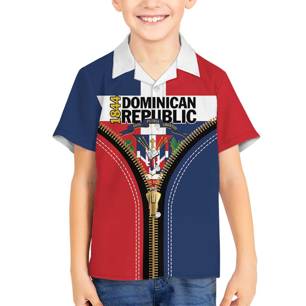 Personalized Dominican Republic 1844 Family Matching Summer Maxi Dress and Hawaiian Shirt Coat Of Arms Zipper Stylized