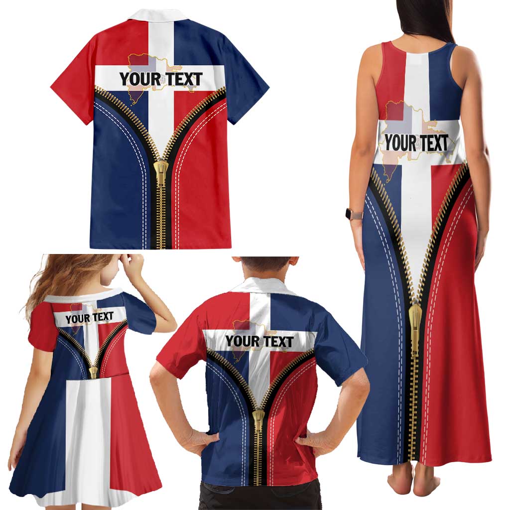 Personalized Dominican Republic 1844 Family Matching Tank Maxi Dress and Hawaiian Shirt Coat Of Arms Zipper Stylized