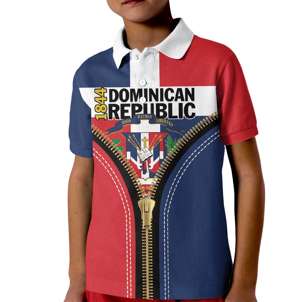 Personalized Dominican Republic 1844 Kid Polo Shirt Coat Of Arms Zipper Stylized