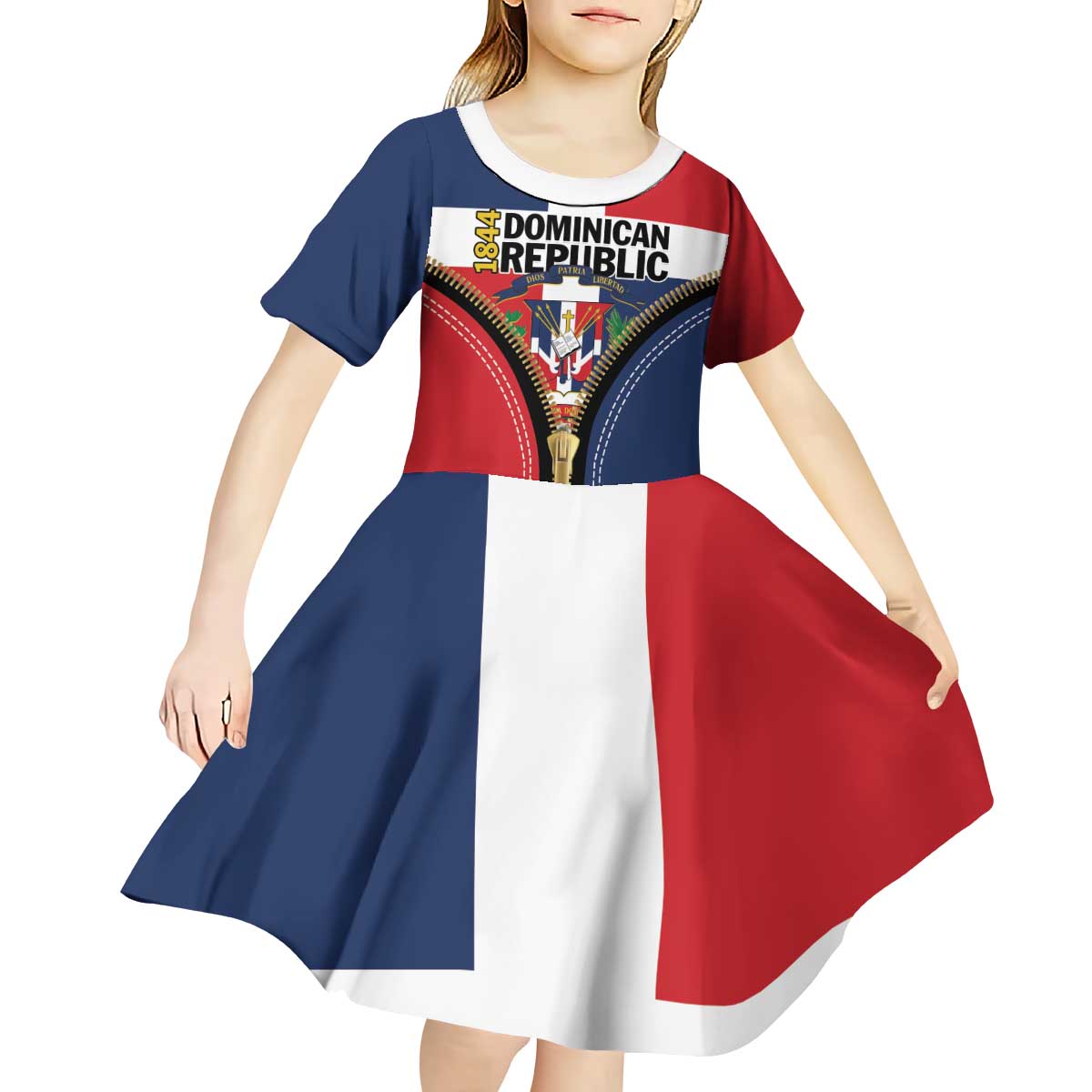 Personalized Dominican Republic 1844 Kid Short Sleeve Dress Coat Of Arms Zipper Stylized