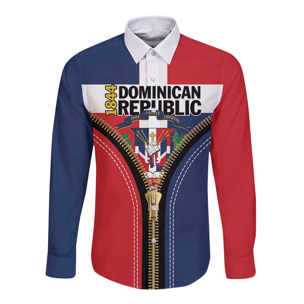 Personalized Dominican Republic 1844 Long Sleeve Button Shirt Coat Of Arms Zipper Stylized