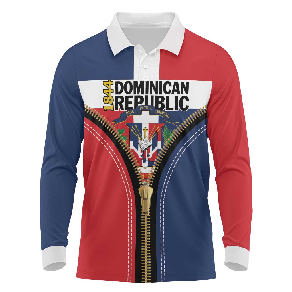 Personalized Dominican Republic 1844 Long Sleeve Polo Shirt Coat Of Arms Zipper Stylized