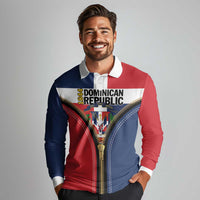 Personalized Dominican Republic 1844 Long Sleeve Polo Shirt Coat Of Arms Zipper Stylized