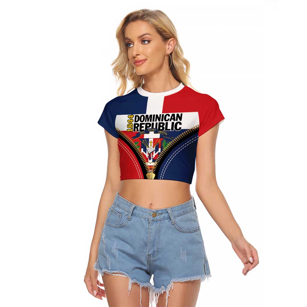 Personalized Dominican Republic 1844 Raglan Cropped T Shirt Coat Of Arms Zipper Stylized