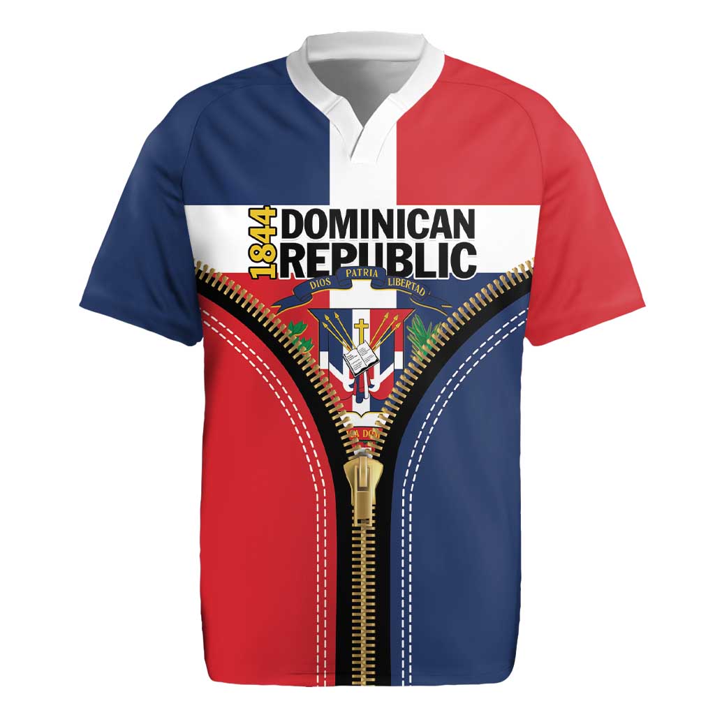 Personalized Dominican Republic 1844 Rugby Jersey Coat Of Arms Zipper Stylized