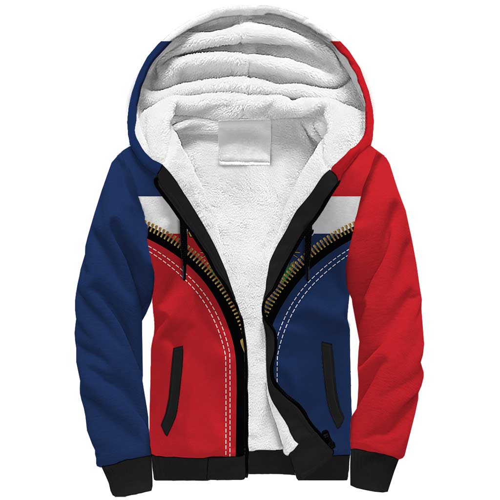 Personalized Dominican Republic 1844 Sherpa Hoodie Coat Of Arms Zipper Stylized