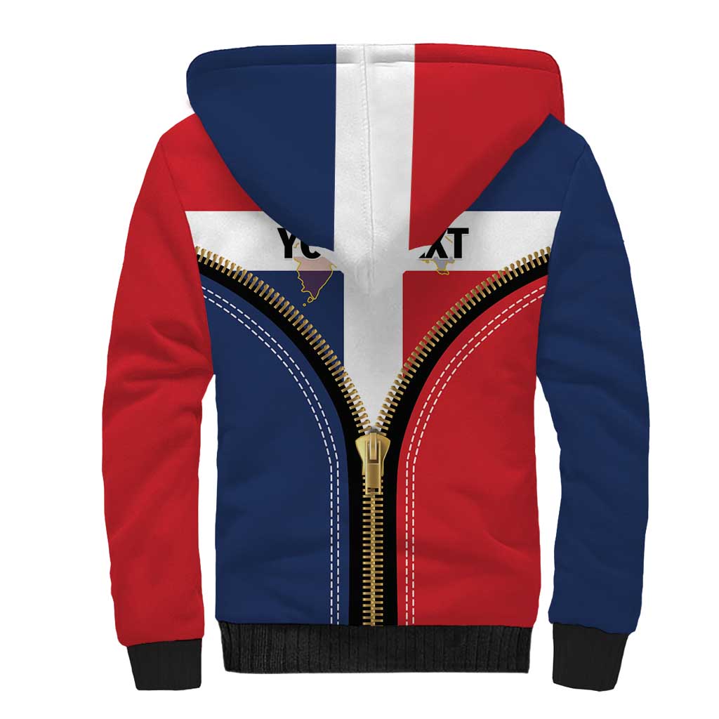 Personalized Dominican Republic 1844 Sherpa Hoodie Coat Of Arms Zipper Stylized