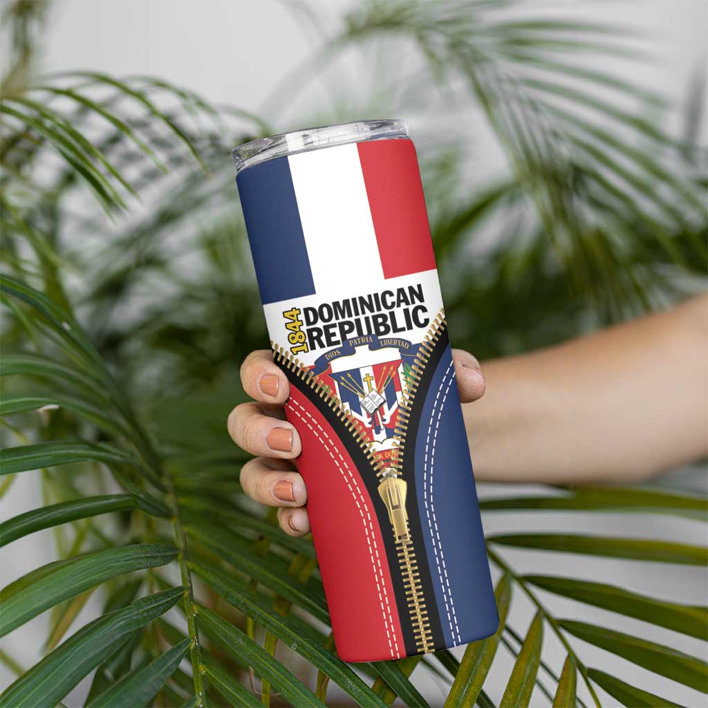 Personalized Dominican Republic 1844 Skinny Tumbler Coat Of Arms Zipper Stylized