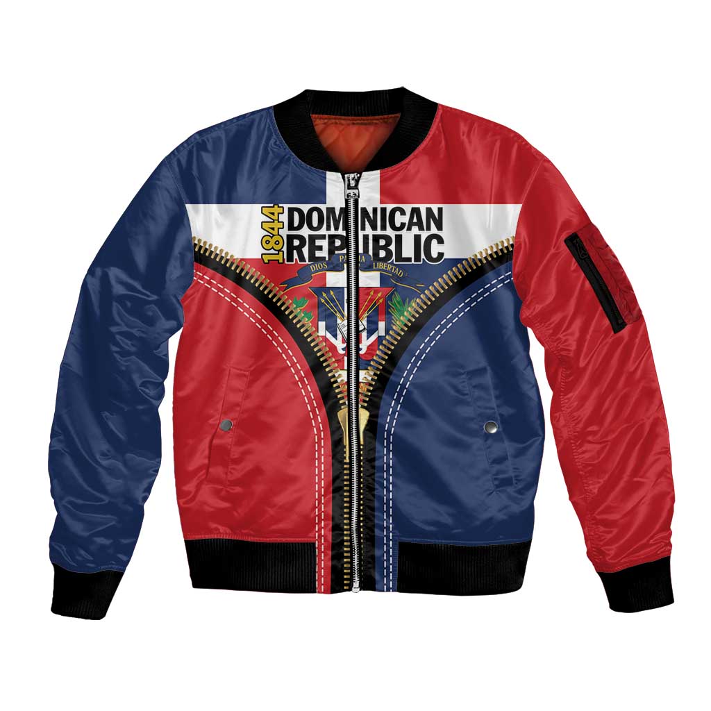 Personalized Dominican Republic 1844 Sleeve Zip Bomber Jacket Coat Of Arms Zipper Stylized