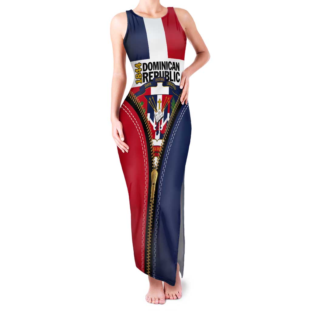 Personalized Dominican Republic 1844 Tank Maxi Dress Coat Of Arms Zipper Stylized
