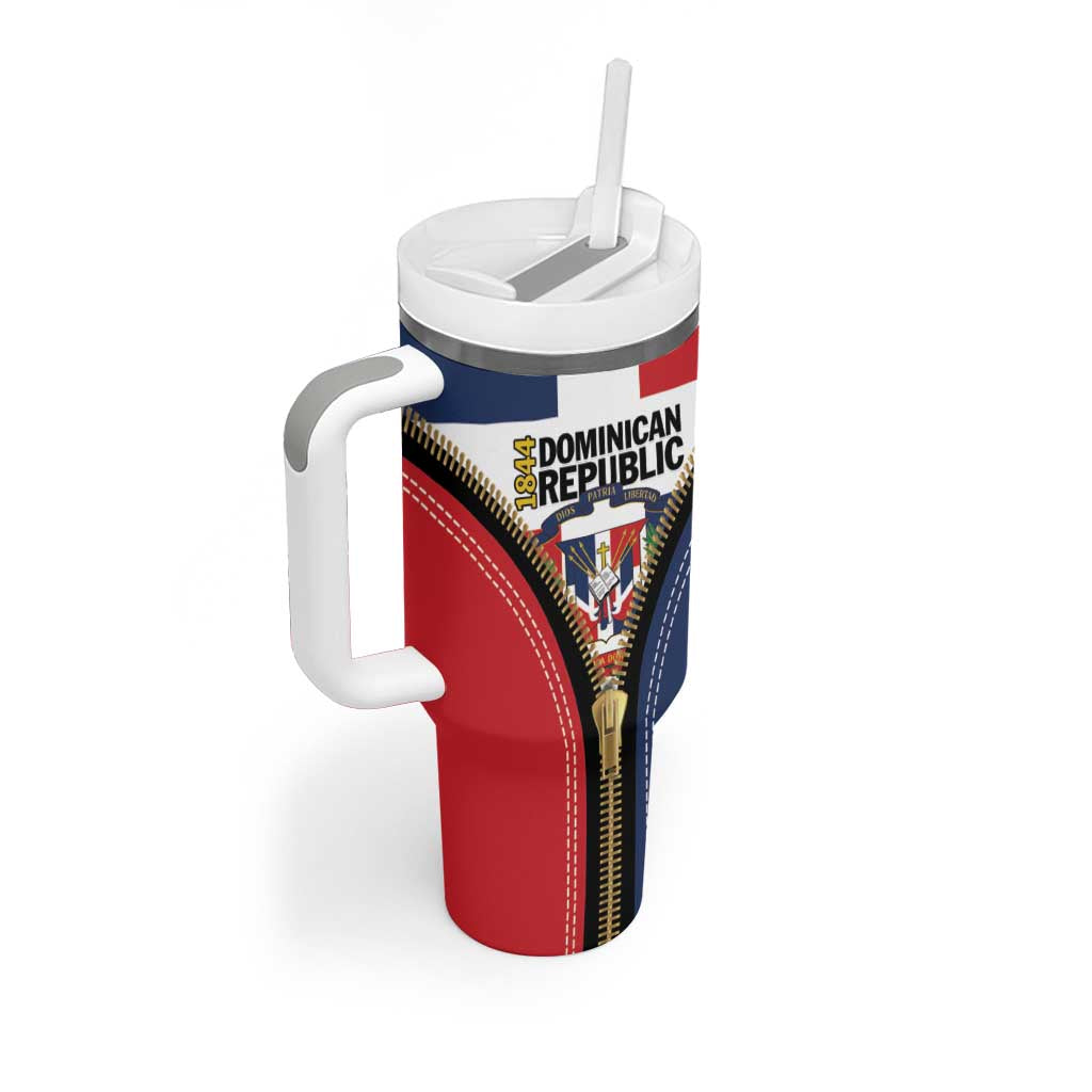 Personalized Dominican Republic 1844 Tumbler With Handle Coat Of Arms Zipper Stylized