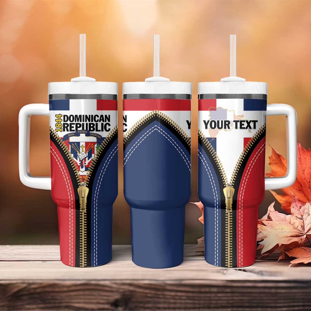 Personalized Dominican Republic 1844 Tumbler With Handle Coat Of Arms Zipper Stylized