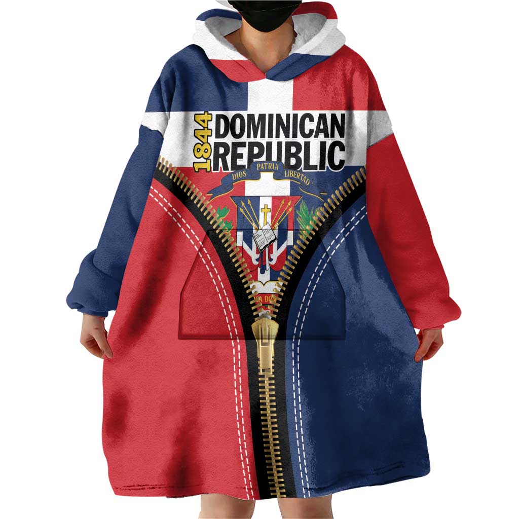 Personalized Dominican Republic 1844 Wearable Blanket Hoodie Coat Of Arms Zipper Stylized