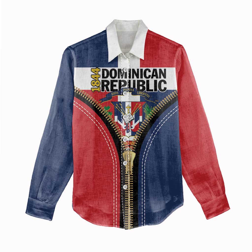 Personalized Dominican Republic 1844 Women Casual Shirt Coat Of Arms Zipper Stylized